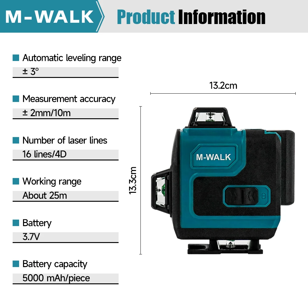 Livello laser 4D 16 linee orizzontali e verticali con telecomando verde 360 ° Livelli laser autolivellanti per pin batteria Makita