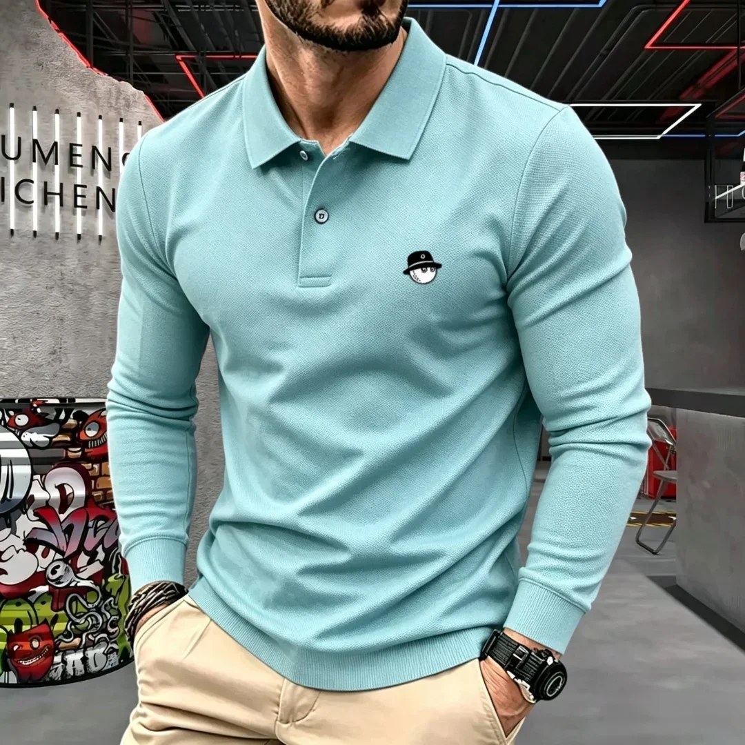 100 % reine Baumwolle, hochwertige Marke, Herren-Polohemd mit langen Ärmeln, Herbst-/Winterkollektion, modisches, luxuriöses Golfoberteil mit Stickerei, lässiges T-Shirt. – Detail 9
