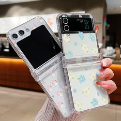 Romantic Flower Pattern Clear Phone Case For Samsung Galaxy Z Flip7 FE Flip5 Flip6 5G Folding Cover For Samsung Z Flip 7 6 5 4 3