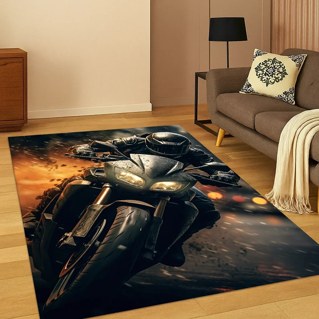 

Motorcycle Racing Inspired Area Rug, Non-Slip Floor Mat for Living Room & Bedroom – Kids Room Decor