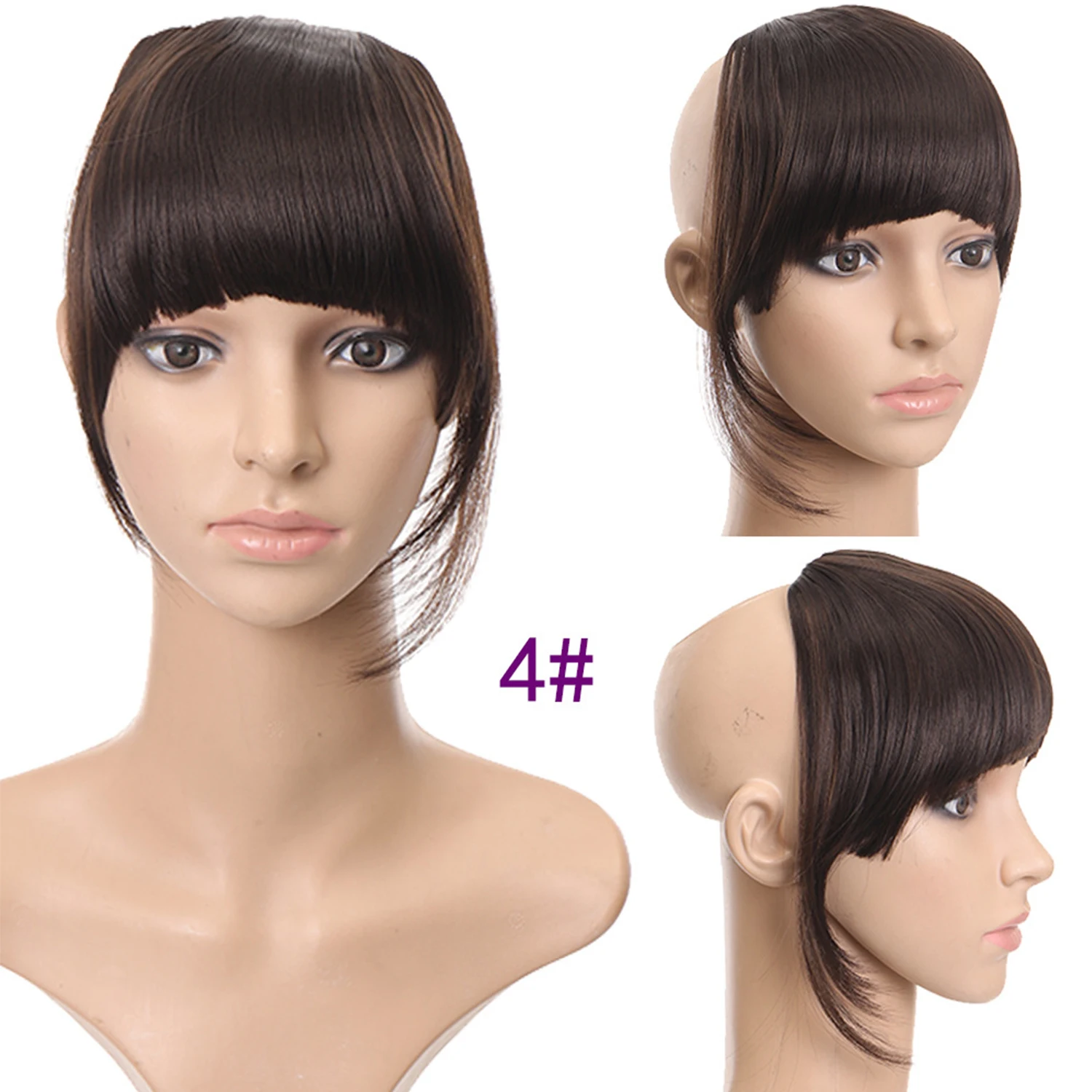 Synthetisch dameshaar Korte rechte stompe pony Natuurlijke nep-valse haarclip-in haarstukken voor zwarte hittebestendige vezels