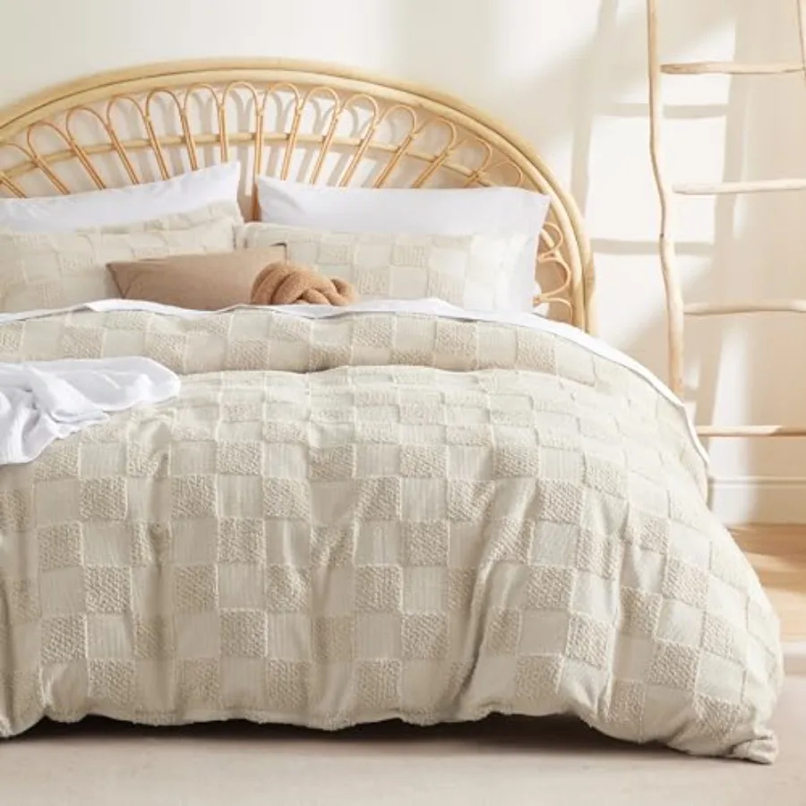 

Boho Duvet Cover Queen Size Duvet Insert/Comforter not Included - Checkered Duvet Cover Queenfor All Seasons, Soft Distred Vint