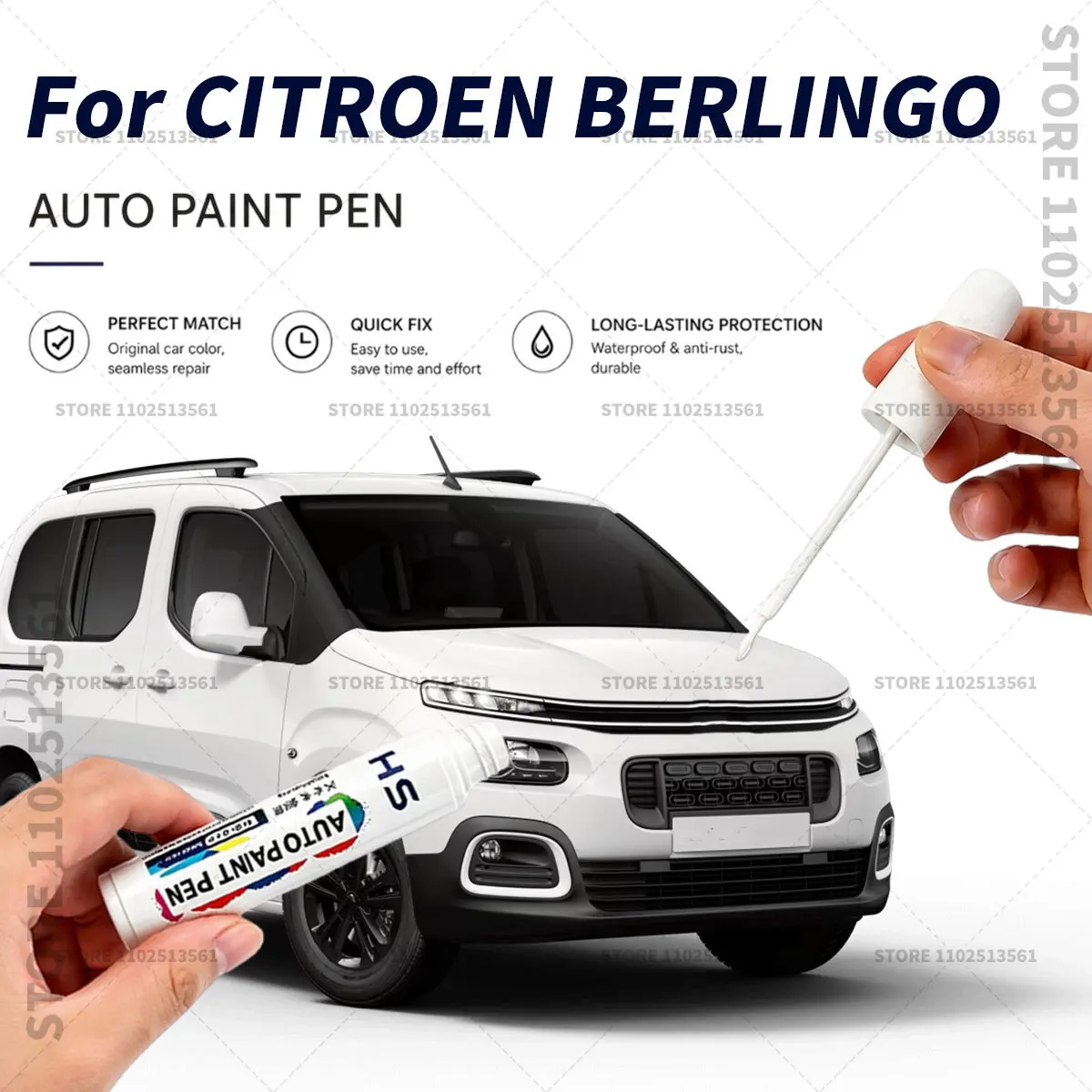 Quick Dry Car Touch Up Paint Pen Auto Scratch Repair Brush for Paint Chips Scratches and Scuffs For CITROEN BERLINGO Grey White