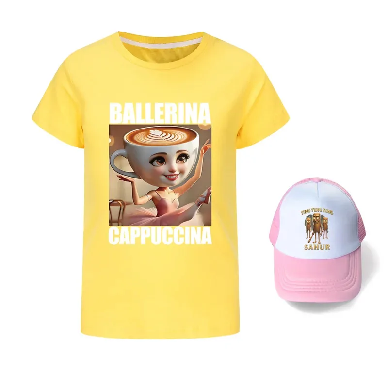 راقصة الباليه كابتشينا فتاة تي شيرت لعبة تونغ صحور زي طفل القطن تيز طفل الحلو الفتيات القماش قصيرة الأكمام عيد ميلاد Gifp #5