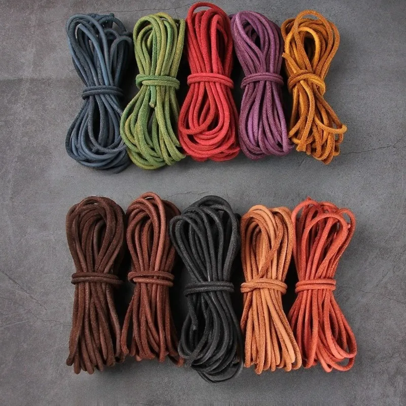 Cordon en cuir de vache givré rond de 3 mm, corde en cuir mat pour la fabrication de lacets de chaussures, bracelets, colliers, chaînes de pull et bijoux.