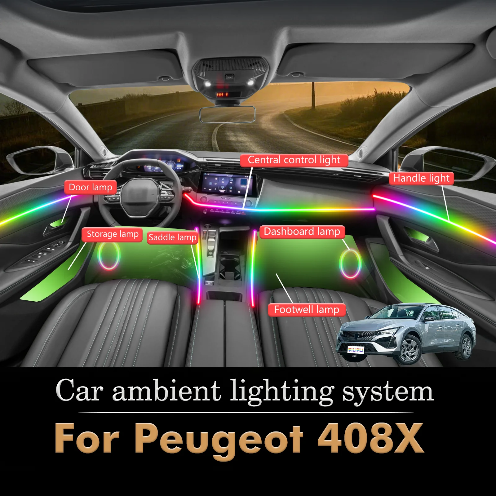 For Peugeot 408X Nexus Smart Car Ambient Lights: Centralized App for RGB Music Sync Customization