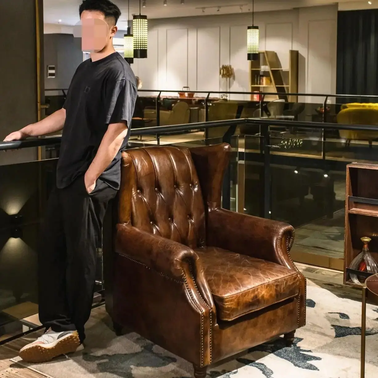 American Classic Tiger Chair, Retro Style Cafe Godfather Chair, Medieval Cigar Bar Button Chair, Whiskey Sofa Chair