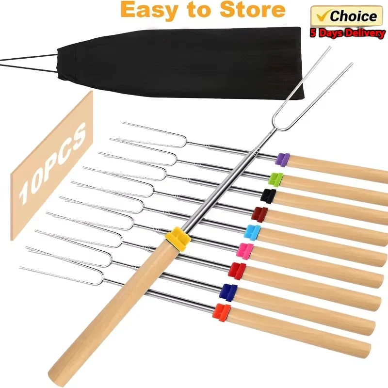 Marshmallow Roasting Sticks for Fire Pit Smores Kit for Fire Pit BBQ Fork Barbecue Cookware Outdoor Roasting Sticks for Kitchen