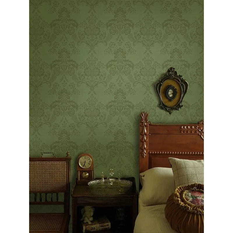 dark green pattern bedroom wallpaper French living room hotel background wall burgundy wall covering homestay wall covering