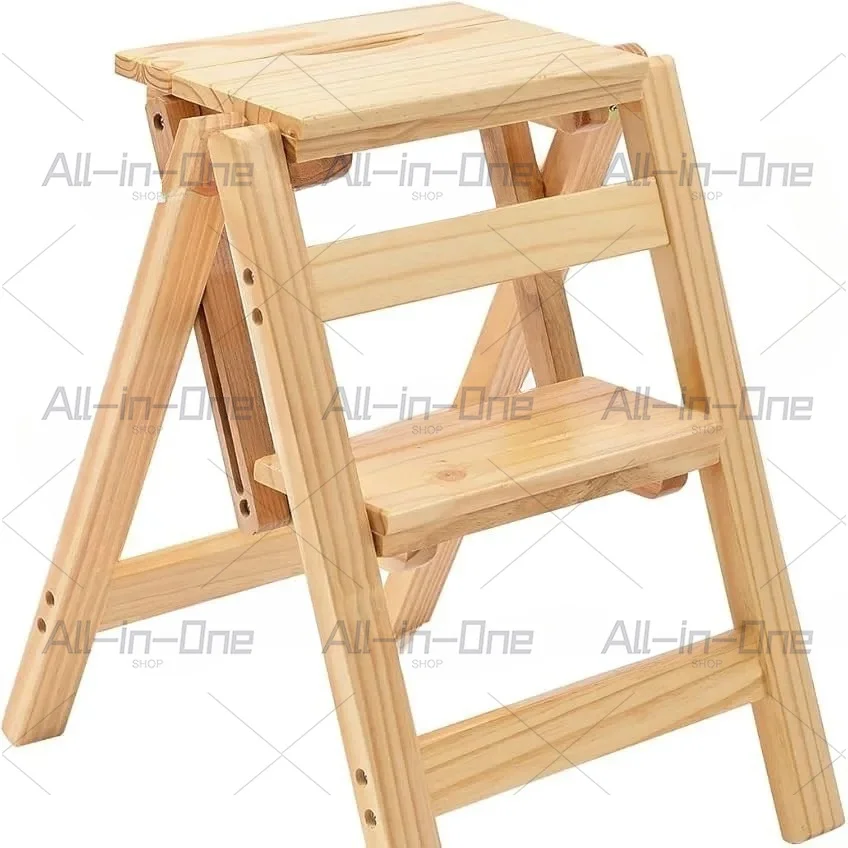 Solid Wood Folding Ladder Household Heightening Ladder Space Saving Thickening