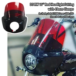 Motorcycle DS RW 11'' Red Headlight Fairing with 49mm Clamps for Harley Softail FXBB Super Glide FXD Street Bob Low Rider Dyna