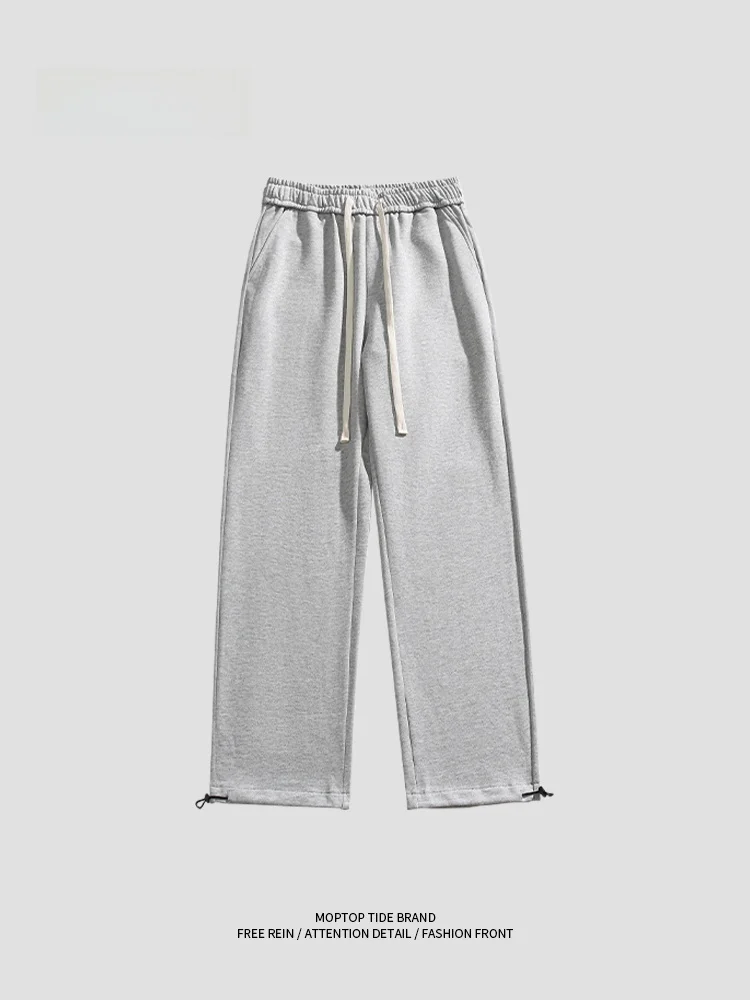 

MMOPTOP Retro Hong Kong Sle Pure Color Straight Leg Wide Leg Pants Men's Casual Loose Fit Long Trousers for Couples