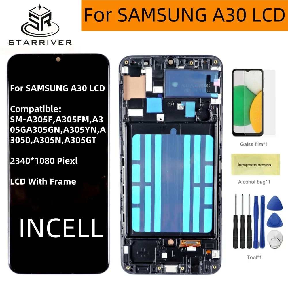 

Tested INCELL For Samsung A30 A305/DS A305FN LCD Display with Touch Screen Digitizer Assembly For Samsung A30 lcd