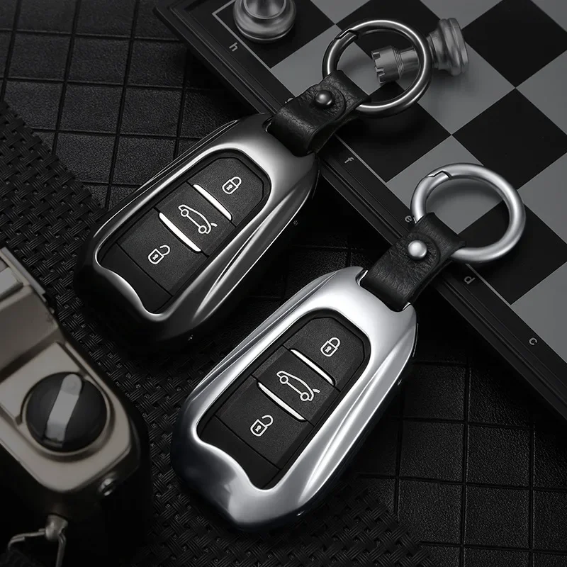 2024 Luxury Metal Car Key Cover Case Protection Keychain for Peugeot 54008 Dongfeng Aluminum Alloy Car Accesories Key Purse Bag