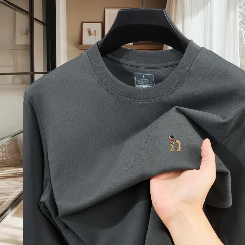 High quality men clothing 2026 new round neck T-shirt spring and autumn hot selling item embroidered dog casual long sleeved top
