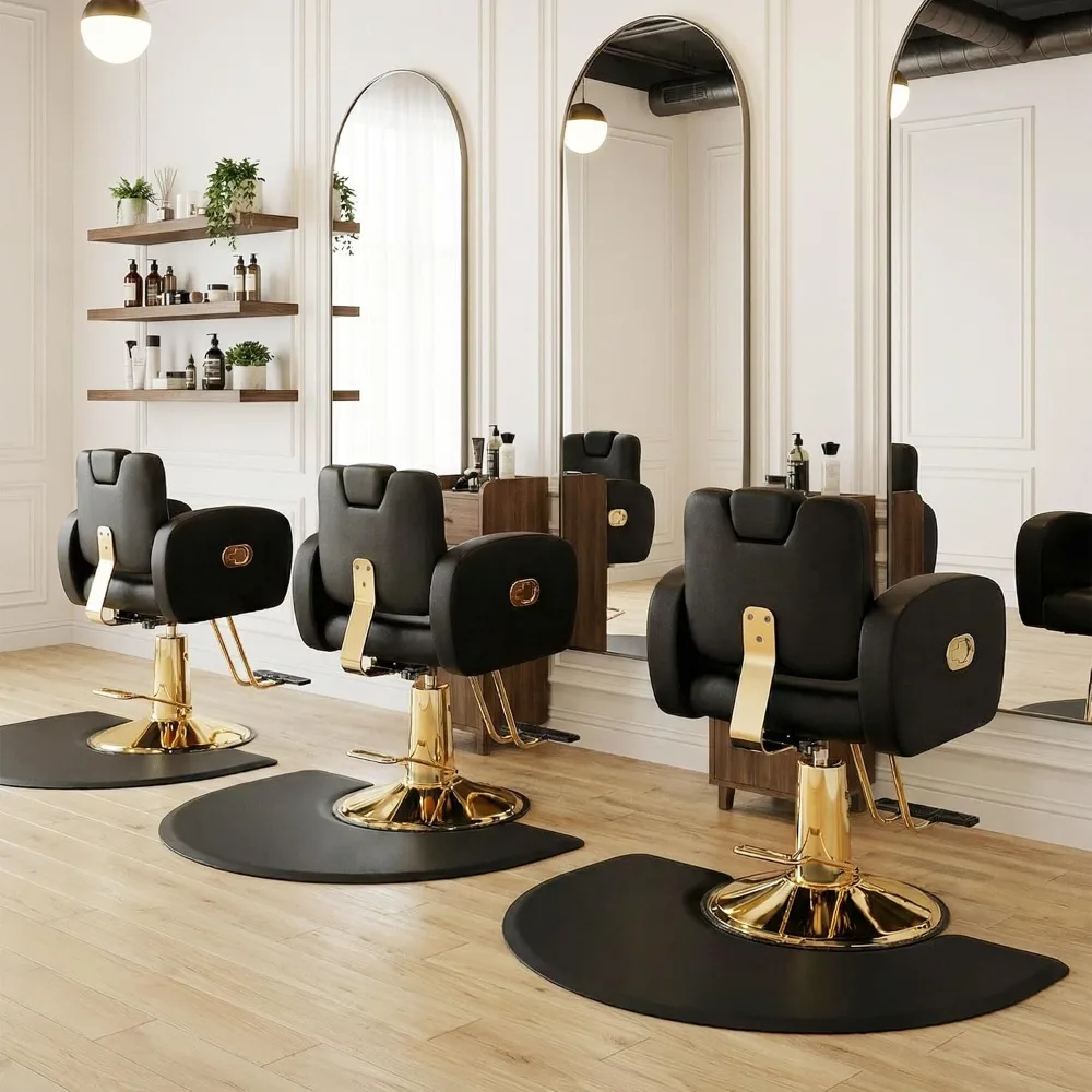 Black & Gold All-Purpose Hydraulic Reclining Barber Chair, Comfortable Design With Removable Headrest, Custom