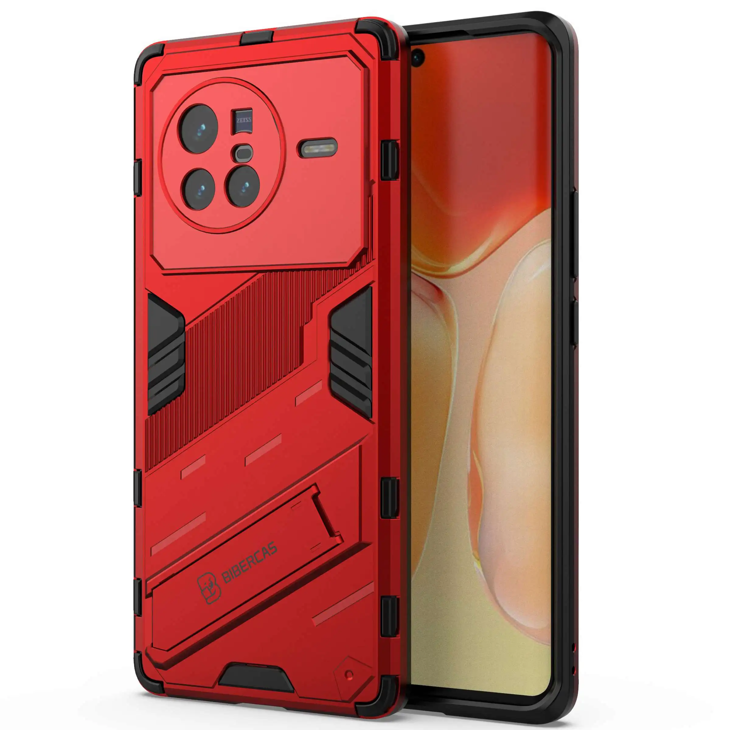 

For vivo X80 5G Kickstand Combo PC + TPU Case Drop-proof Dual Layer Protective Cell Phone Shell - Red