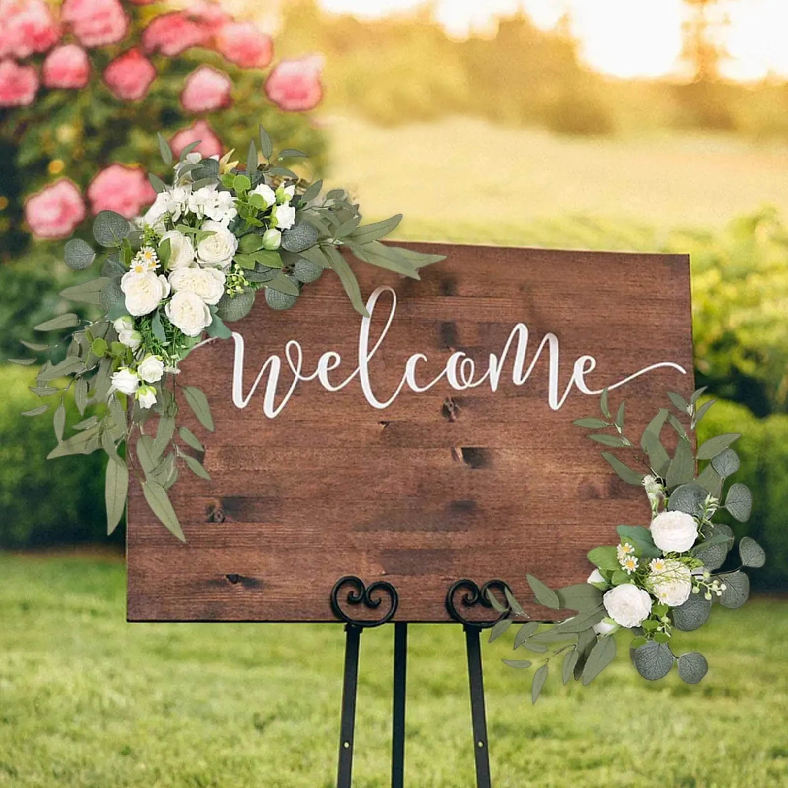 Kit de flores artificiales para arco de boda, guirnaldas de seda, flor de peonía, botín de bienvenida, letrero Floral para fiesta de ceremonia, 2 piezas