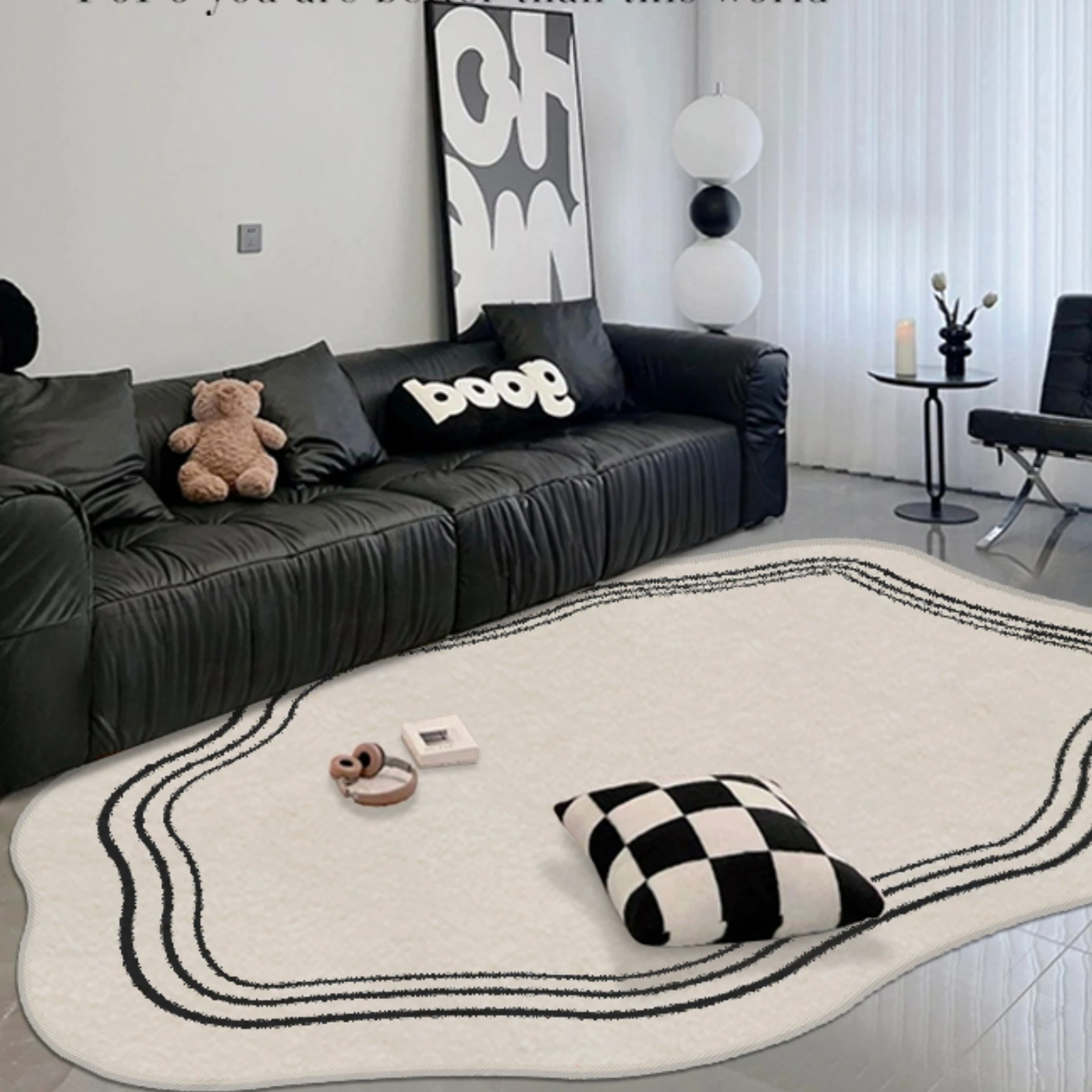 Modern Cloakroom Anti-slip Mat Irregular Plush Lounge Rug Fluffy Soft Rugs for Bedroom Solid Color Living Room Decoration Carpet