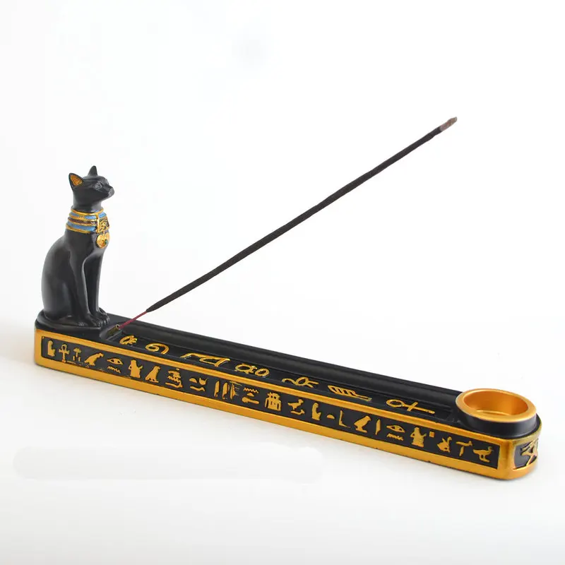 Egyptian cat god burner, best holder, stand, incense rack, hand-painted resin craft