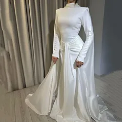 Aleeshuo Simple Mermaid Satin Prom Dresses Long Sleeves Elegant High Neck Evening Party Dresses Court Train 2025 Customized