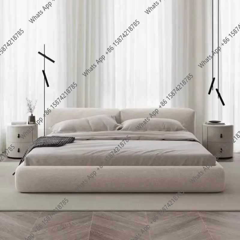 Cama Doble N63 con Marco Gris, Moderna, con Plataforma, Diseño de Diseñador, Tamaño King, Queen, Doble, Individual, Muebles para Dormitorio