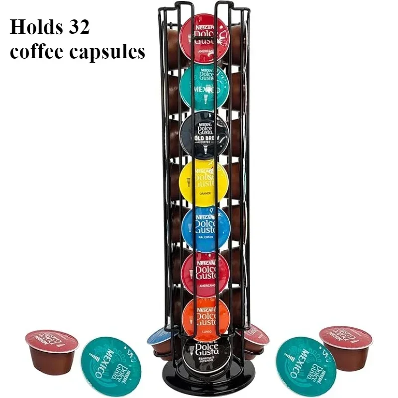 Holds 32 Pieces Coffee Capsule Holder Rotatable Coffee Capsule Stand Stylish Metal Coffee Storage Holder Home Kitchen Cafe Use