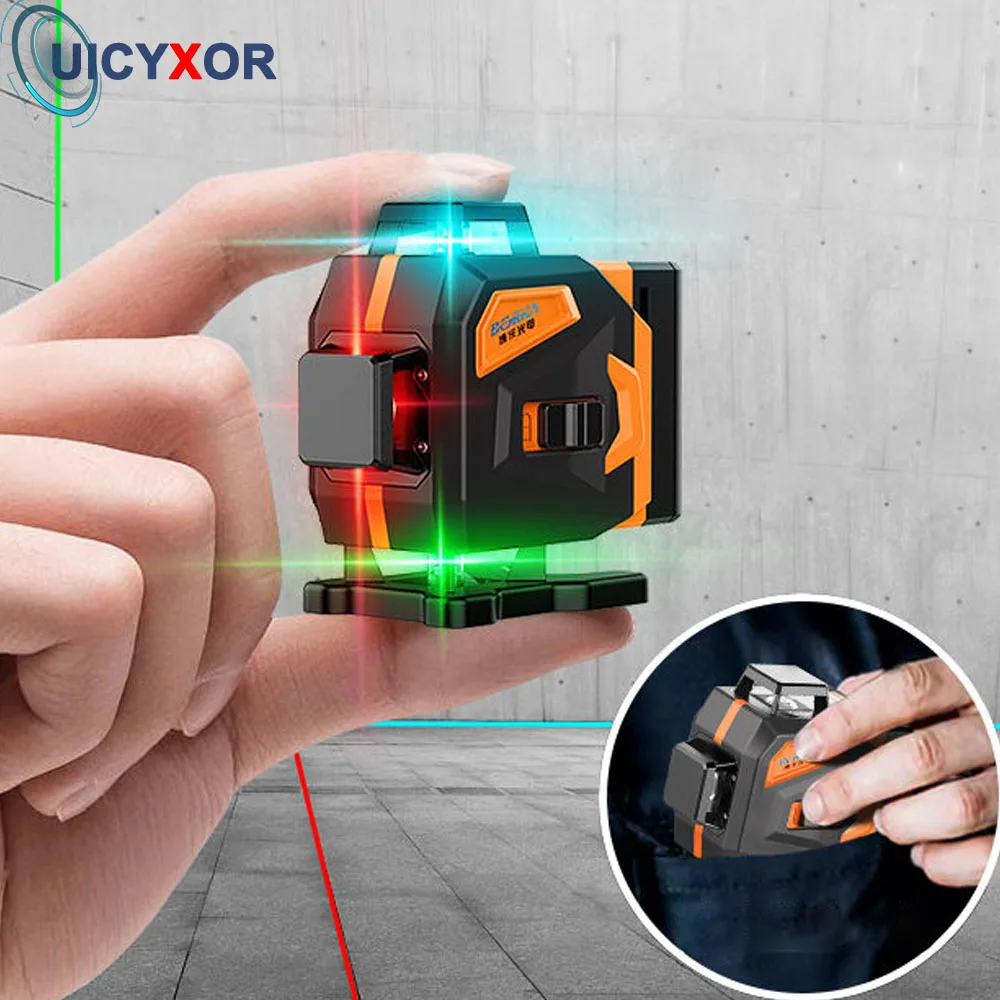 Mini Laser Level 12 Lines 3D Blue / Red/ Green Line 360 Self-Leveling Horizontal and Vertical Super Powerful Laser Level