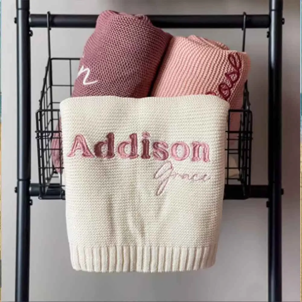 Personalized Baby Blanket, Embroidered Baby Blanket, Auntie's Bestie, Custom Knit Organic Cotton Blanket, Newborn Gift