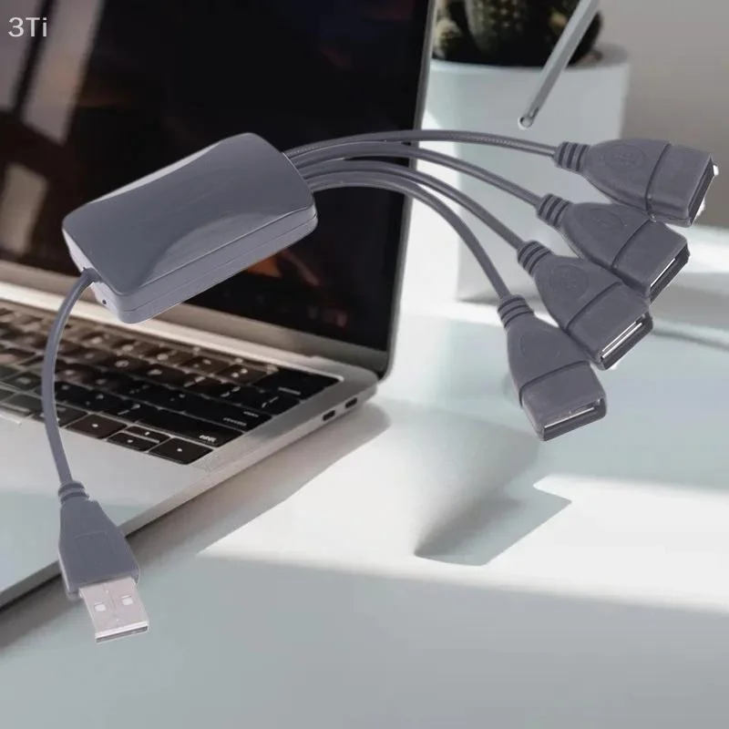 أربعة منافذ USB 2.0 HUB Splitter بواسطة كابل بيانات تمديد 1 ذكر إلى 4 أنثى - يتضمن مقبس محول الطاقة