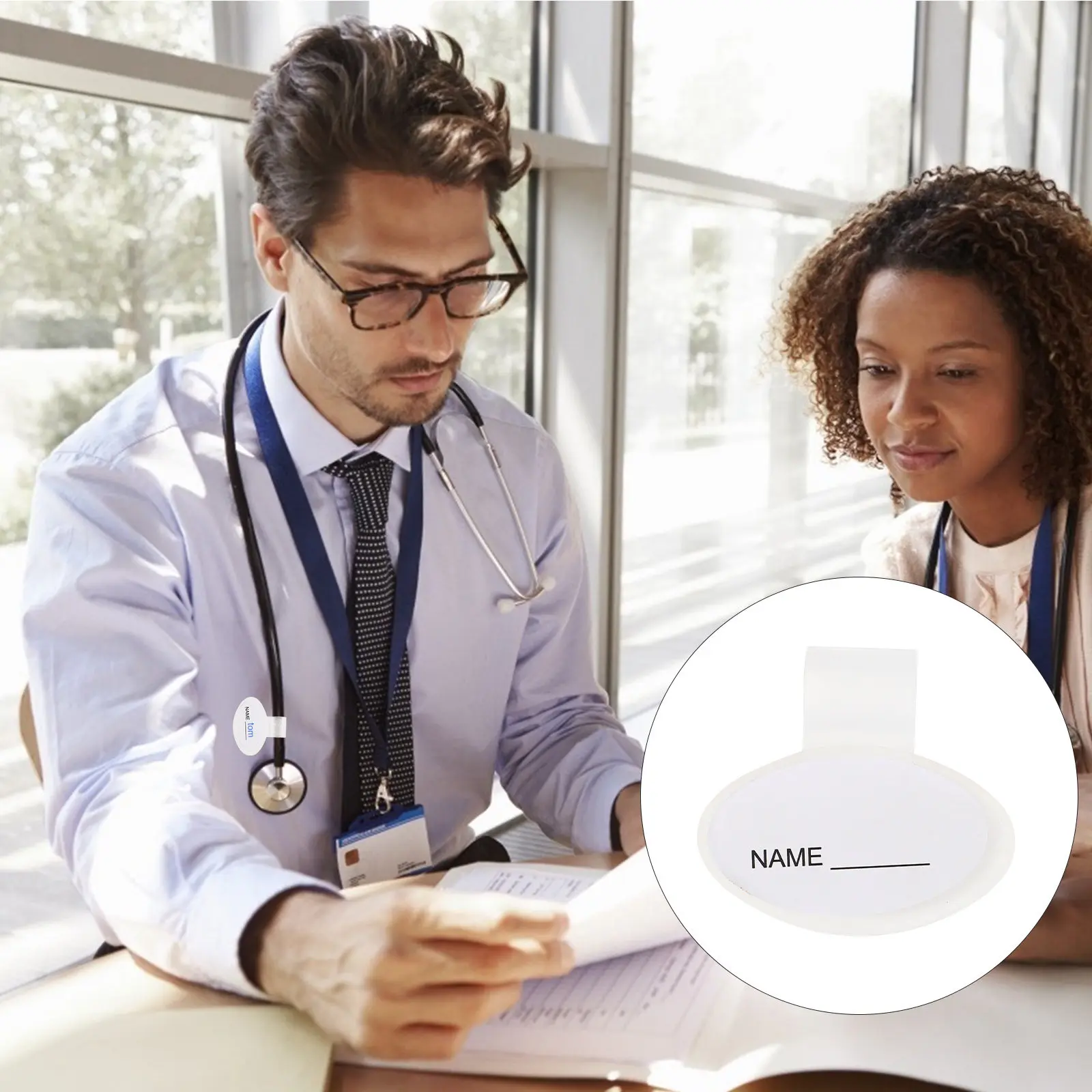 

Набор из 5 овальных именных бирок для стетоскопа, двусторонние пластиковые таблички с клейкой основой, легкие и компактные, для трубок стетоскопов