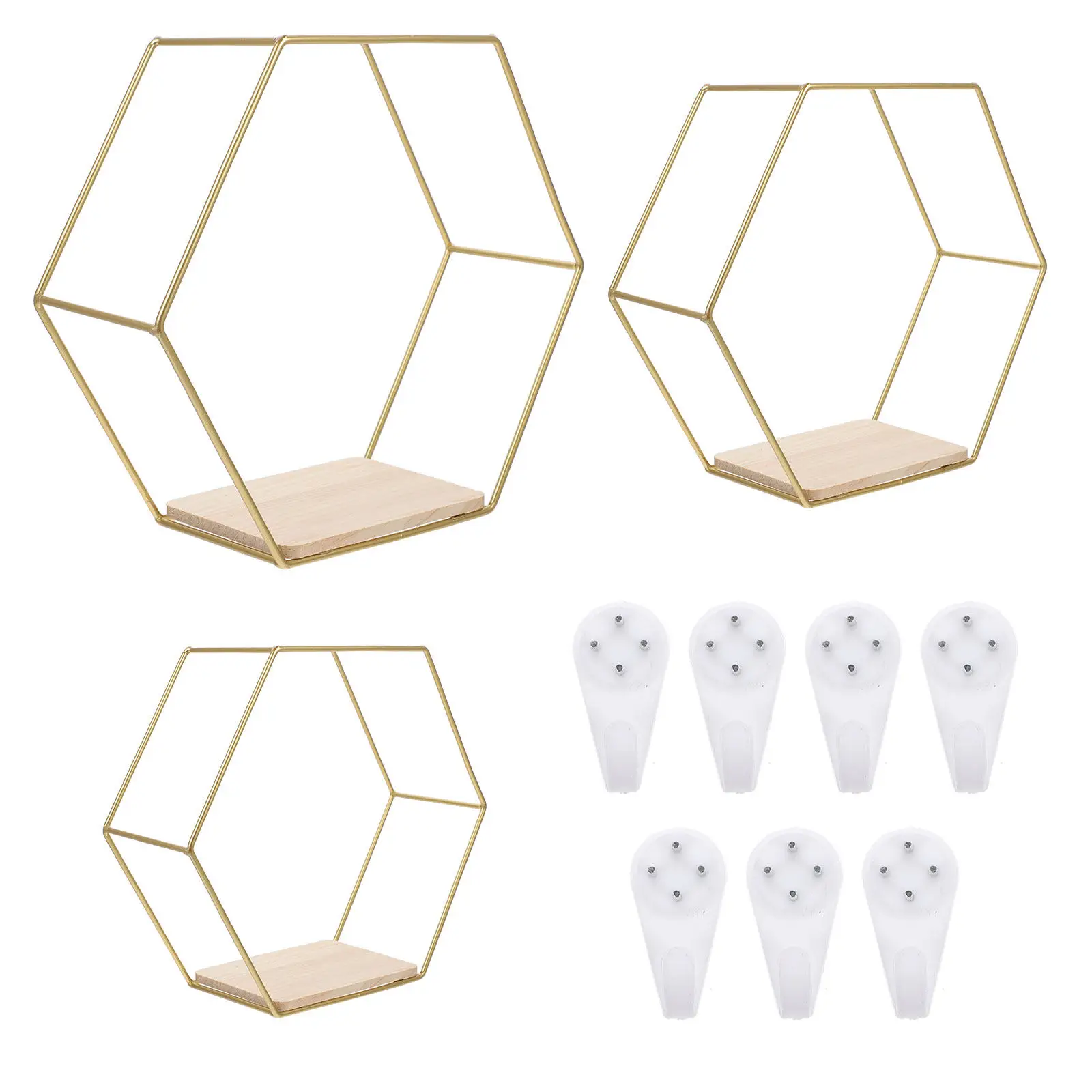 3Pcs Iron Hexagon Wall Shelves Simple Style Hanging Storage Rack Decorative Wall Mounted Shelf for Books Plants Sundries