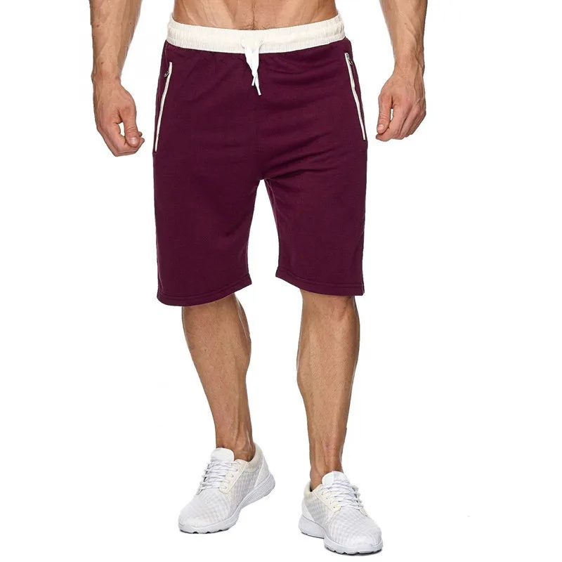Men's Summer Gym Workout Shorts Elastic Drawstring Waist Zipper Pockets Casual Jogger Knee Length Sports Short Pants