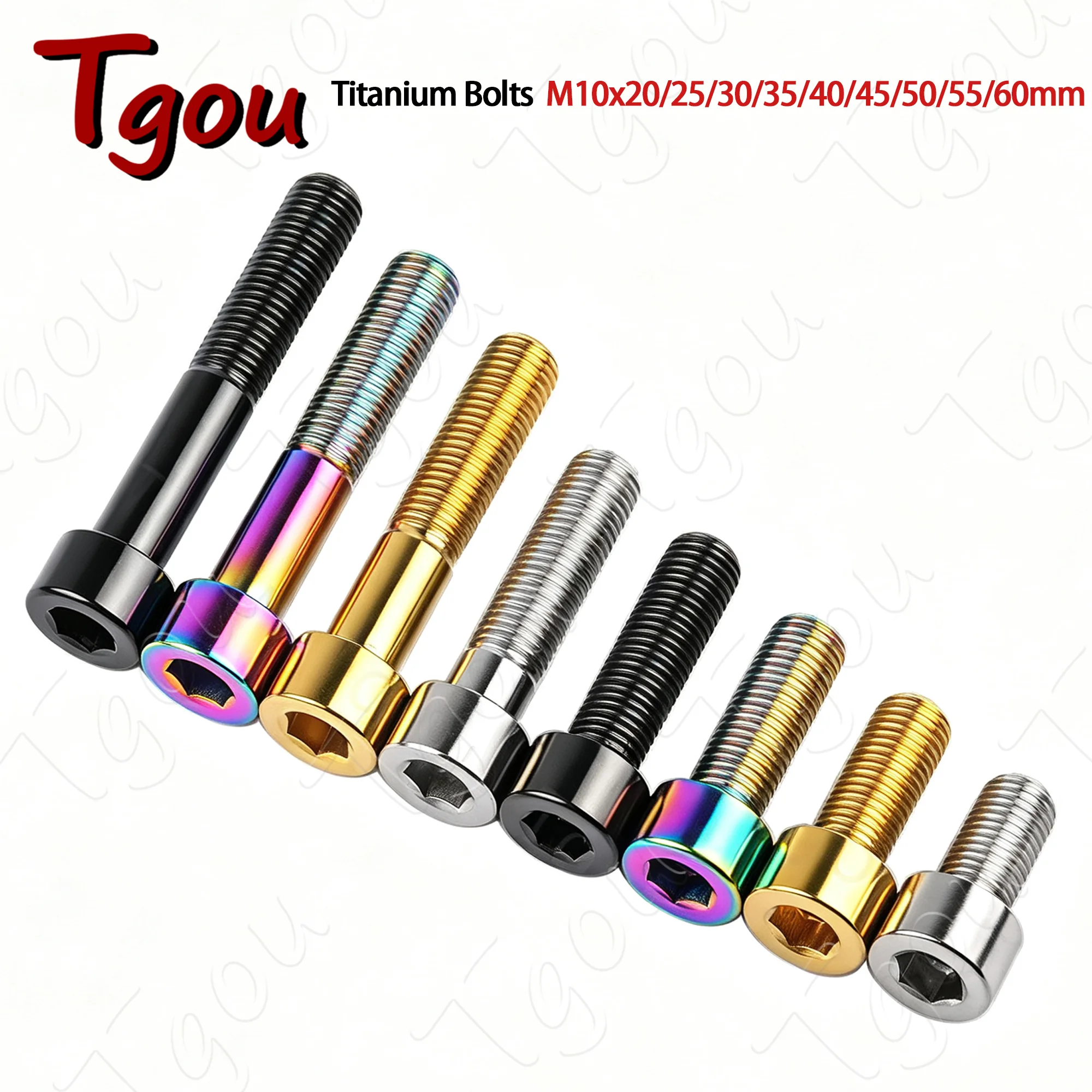 Tgou Titanium Bolt M10x20 25 30 35 40 45 50 55 60mm Pitch 1.25/1.5mm Allen Key Head Screws for Motorcycle Car