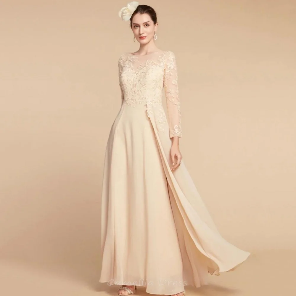 A Line Chiffon Customized Mother of the Bride Dresses Formal Gown Lace Long Sleeve Bride Party Dress Elegant robes invitée