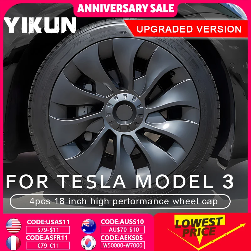 

4PCS HubCap for Tesla Model 3 18 Inch Replacement Performance Wheel Cover Cap Automobile Full Rim Cover Kits Car Part 2018-2023