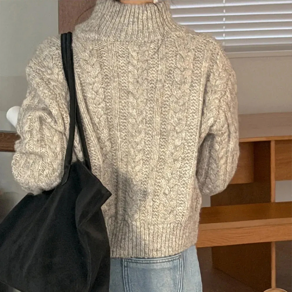 Korean Sle Thiened Heavy Work Long Sve Knitted Cardigan Sweater Zipper f High Collar Women's Outerwear Spring 2026