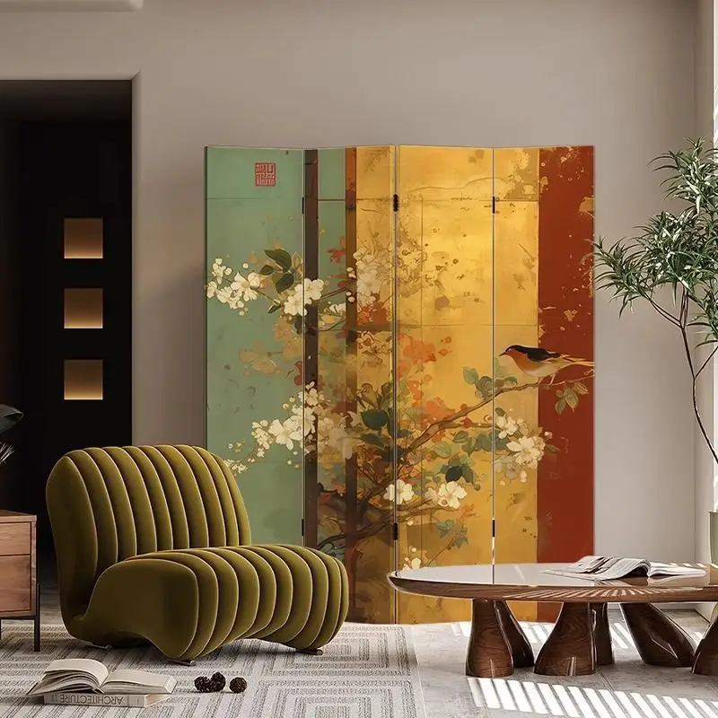 Screen partition living room decoration office wall foldable mobile blocking retro
