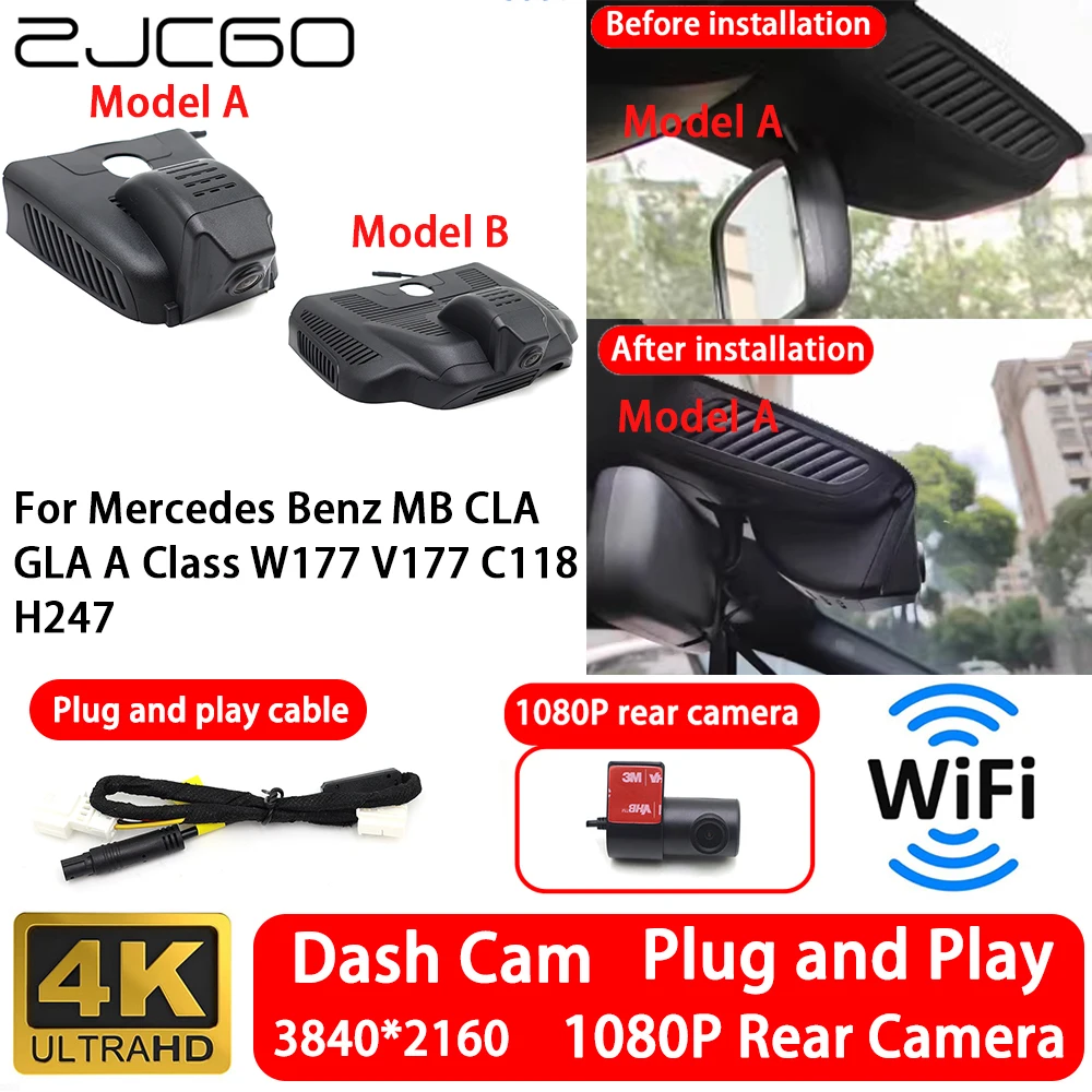 

for Mercedes Benz MB CLA GLA A Class W177 V177 C118 H247 4K 2160P Front Rear Camera Dash Cam Wifi Plug and Play Video Recorder