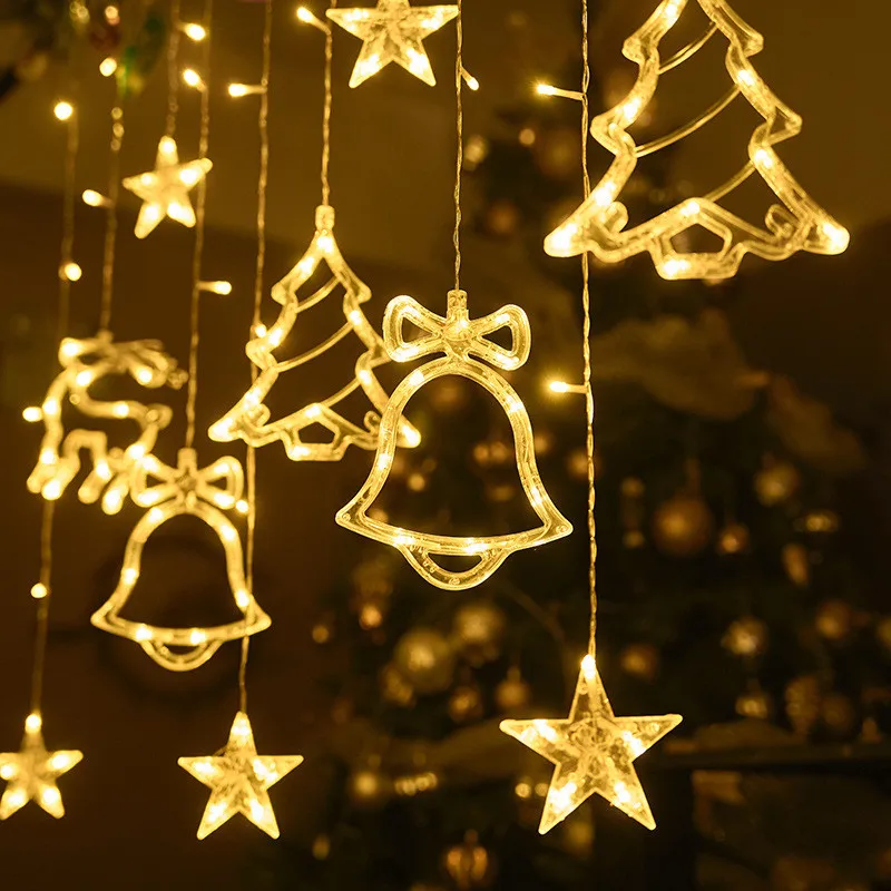Fairy Light LED String Curtain Light EU Plug Christmas Decoration Living Room Garden Xmas Tree Deer Bell Chain Lamp