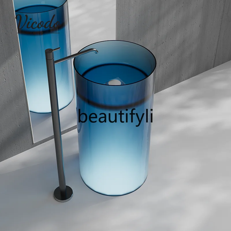 Transparent cylindrical floor-to-ceiling square wash basin Crystal pillar basin Color art wash basin Light luxury style