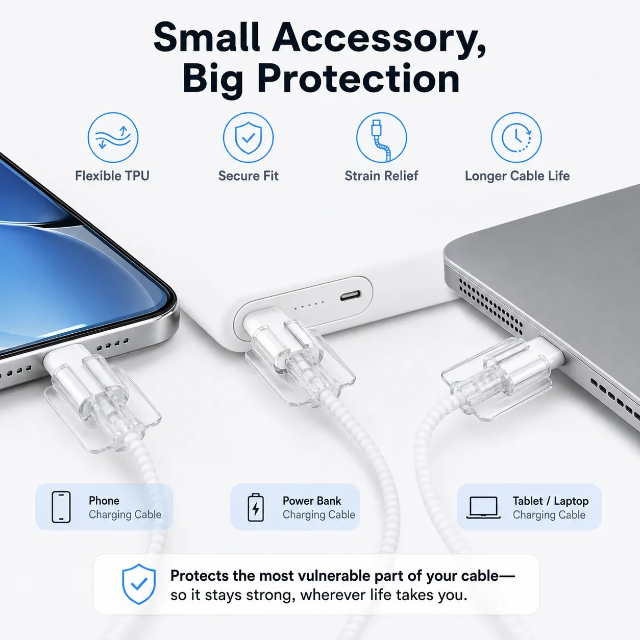 2/4Pcs Soft Silicone Data Cable Protector, Transparent Charging Cord Sleeve for iPhone Xiaomi Samsung, Anti-Break