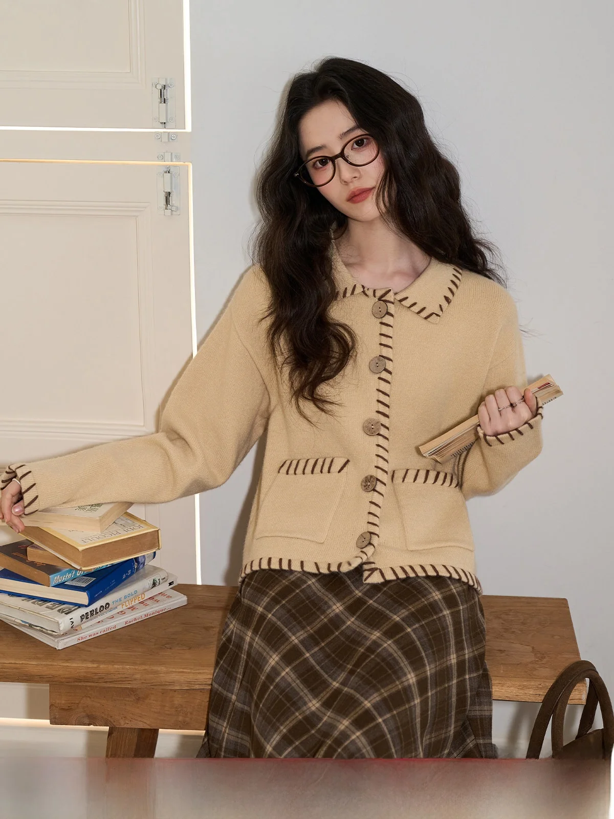 

Loose Fit Long Sve Knitted Cardigan Women's ort Coat Open Front Casual Sle Winter New Arrival Khaki Color Soft Material