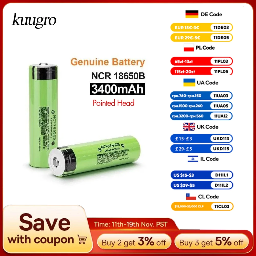 بطارية NCR18650B أصلية جديدة 100% 3.7 فولت 3400 مللي أمبير 18650 بطارية قابلة لإعادة الشحن برأس مدبب لمصباح يدوي ومروحة محمولة وشفرة حلاقة