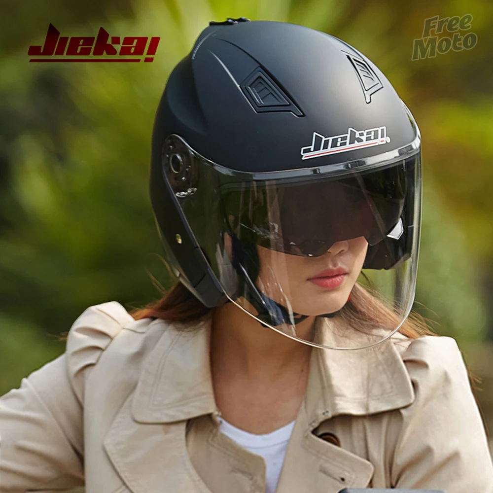 JIEKAI Casco Scooter Moto eléctrica Motor Van Hombres Mujeres Vintage Cascos de doble visera Adecuado para las cuatro estaciones M-XL #