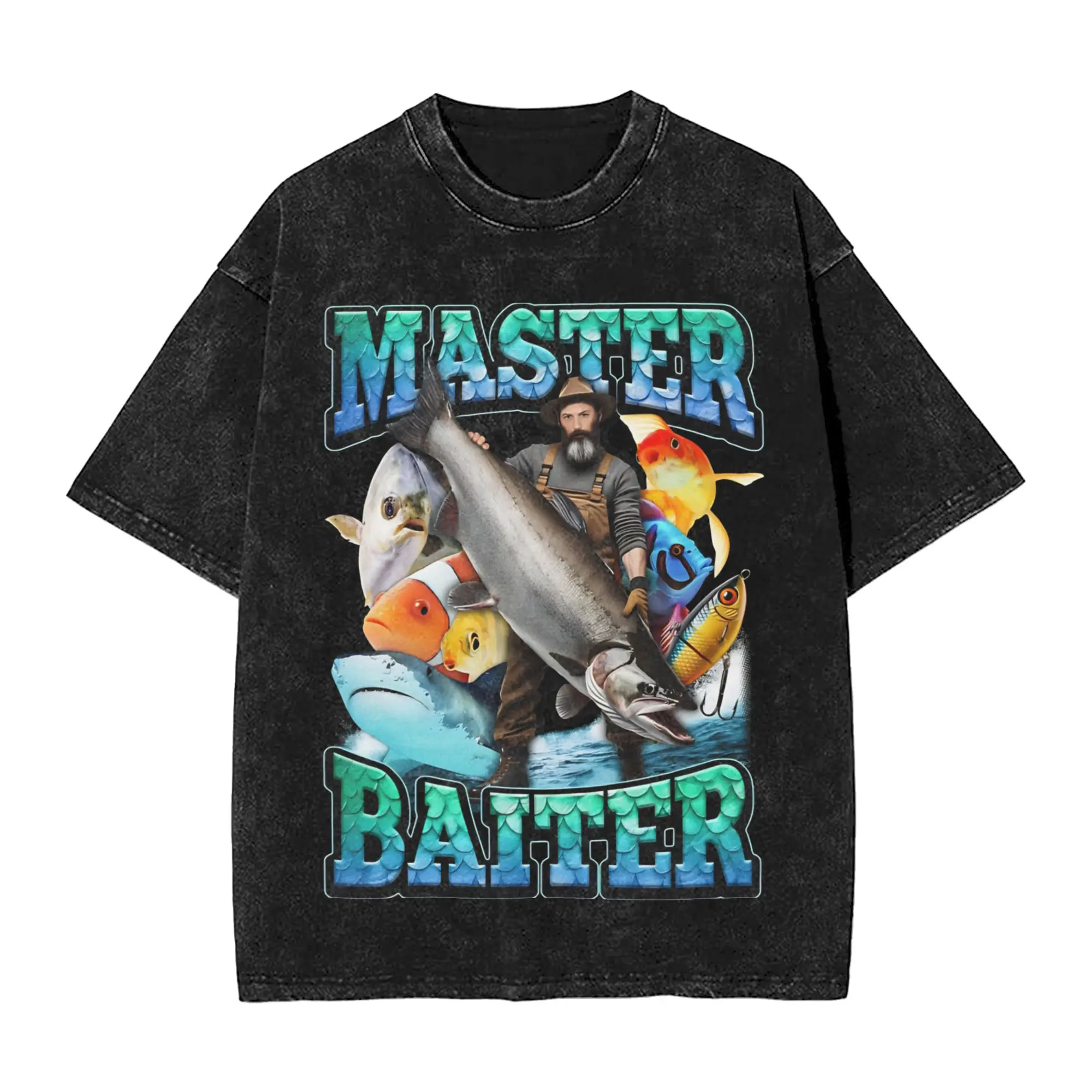 Harajuku Washed Shirts Master Baiter Funny Fishing  Accessories Fashion T-Shirts Harajuku  Streetwear Short Sleeve Summer Tees