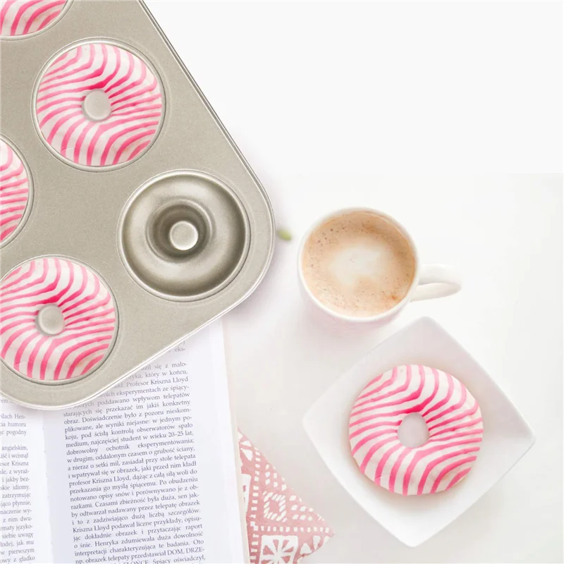 PZHI-Madeleine Pan,4 Pieces Donut Baking Tray, Carbon Steel Donut Mold, Donut Baking Dish Bag Mould 6 Doughnuts