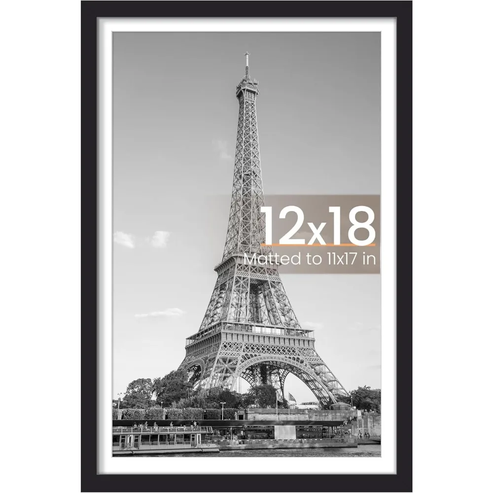 

Twelve by Eighteen Inch Photo Frame with Mat Option for Wall Display in Black Single Pack