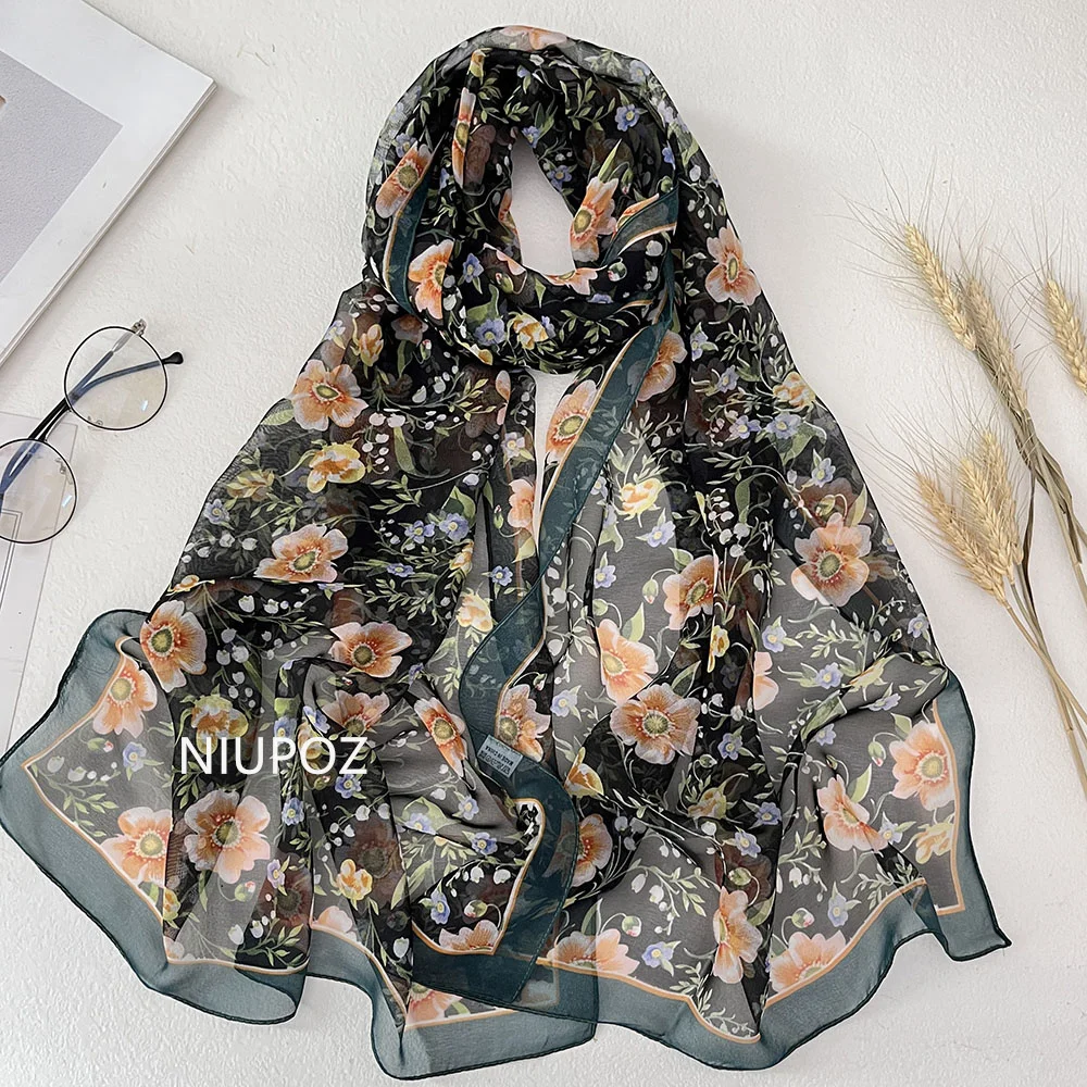 Sunflower Beautiful Women Foulard Elegant Chiffon Georgette Bandana Scarf Summer Beach Silk Feeling Sun Protection Thin
