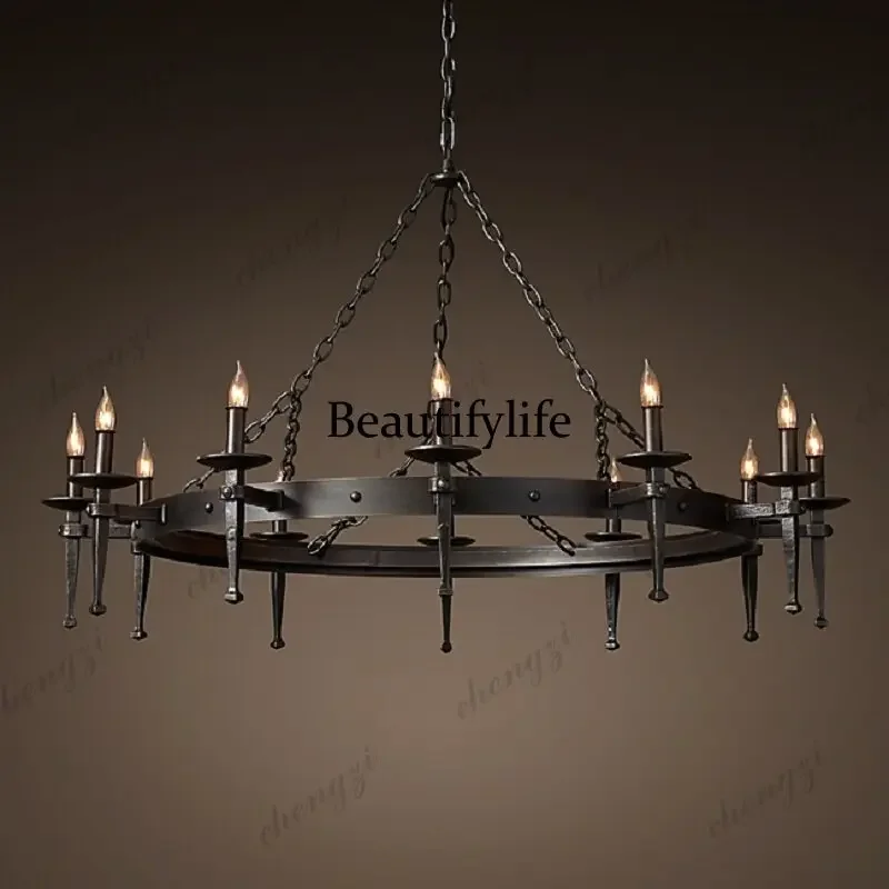 M138 European retro wrought iron castle villa B & B hotel living room dining room lamp cafe soft decoration